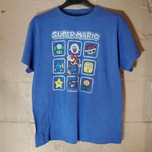 Super Mario Retro Blue T-shirt With All Characters From Video Game Adult Size XL
